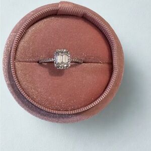 1 Carat Moissanite Halo Engagement Ring – Sterling Silver, Emerald Cut